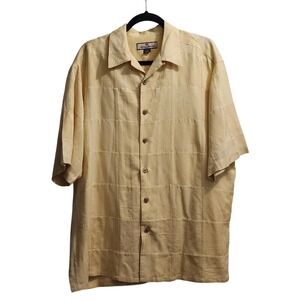 Tommy Bahama Mens Large L Silk Short Sleeve Button Down‎ Shirt Yellow Palm Tree